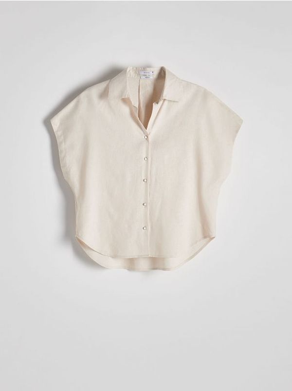 Reserved Reserved - Košulja od mješavine lana - bež