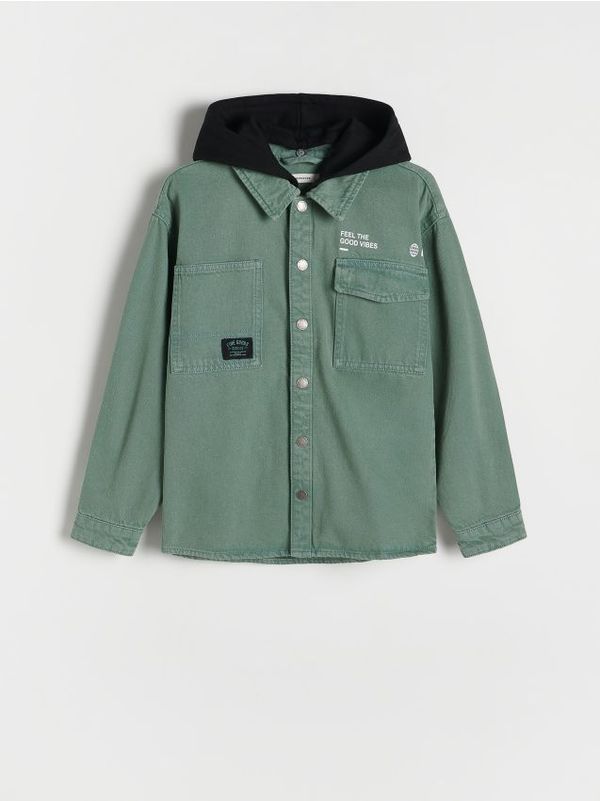 Reserved Reserved - Košulja od trapera s kapuljačom - tamnotirkizno