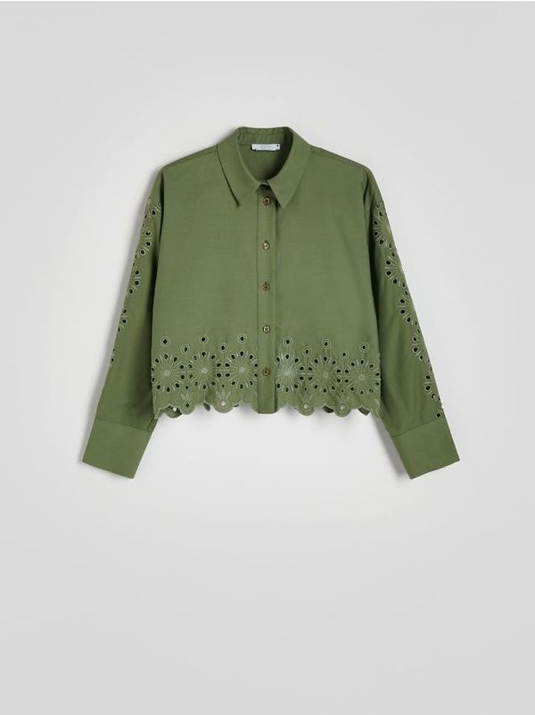 Reserved Reserved - Košulja s rupičastim umetcima - zelena
