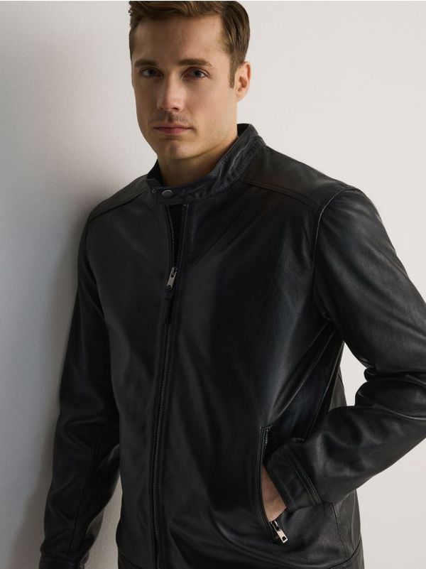 Reserved Reserved - Kožna jakna s uspravnim ovratnikom - crno