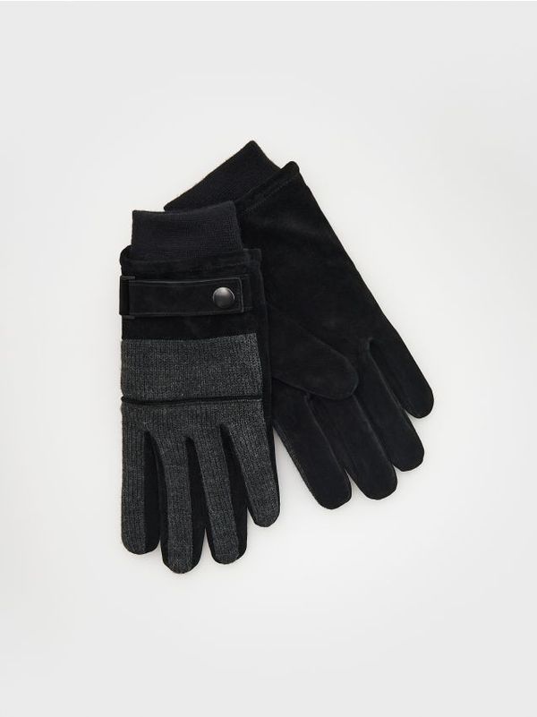 Reserved Reserved - Kožne rukavice s pritisnim gumbom - tamnosivo