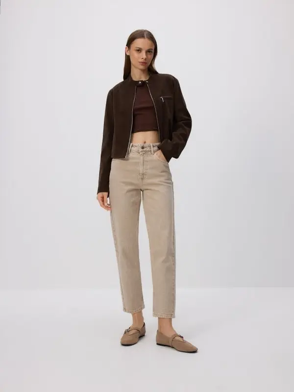 Reserved Reserved - Kratka jakna od umjetne brušene kože - tamnosmeđe