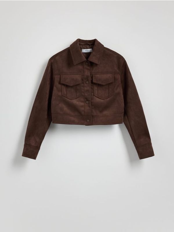 Reserved Reserved - Kratka jakna s ovratnikom - prljavosmeđe