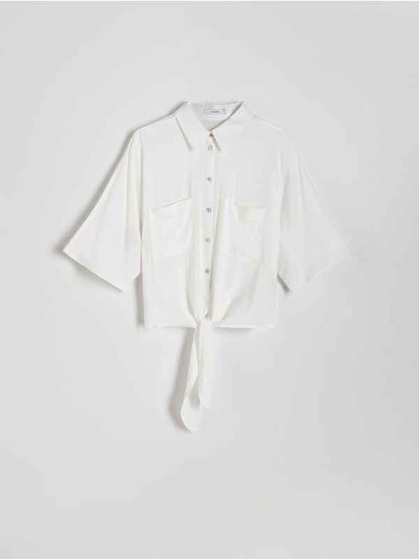 Reserved Reserved - Kratka košulja na vezanje - krem