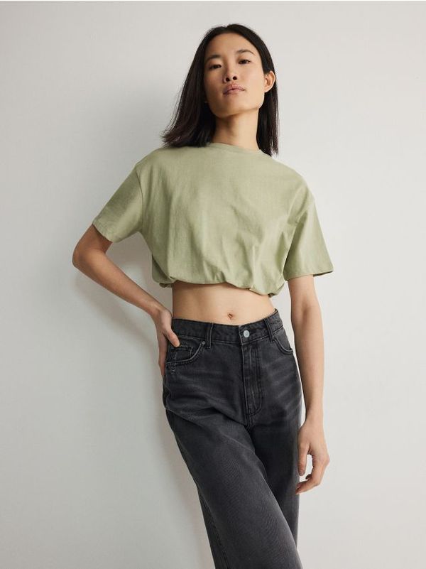 Reserved Reserved - Kratka majica kratkih rukava s visokim udjelom pamuka - zelena