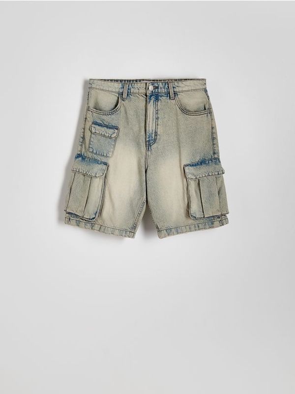 Reserved Reserved - Kratke hlače s cargo džepovima od trapera - boja senfa