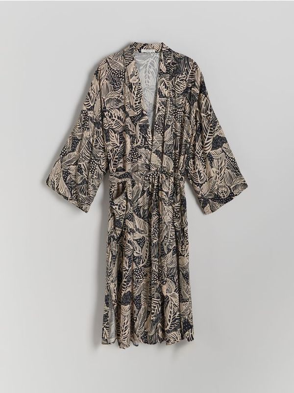 Reserved Reserved - Kućni ogrtač od viskoze s uzorkom - crno