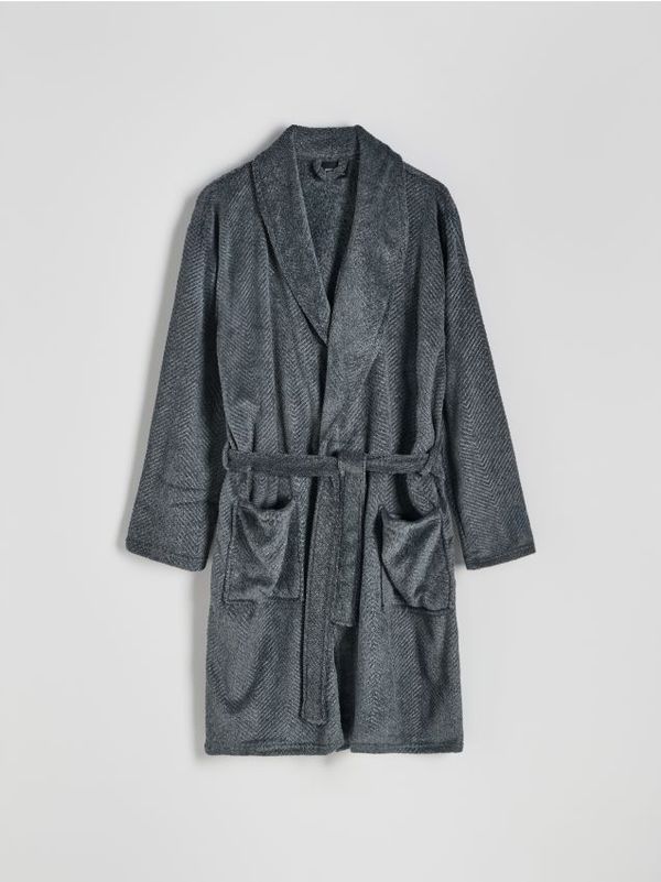 Reserved Reserved - Kućni ogrtač s pojasom za vezanje oko struka - tamnosivo