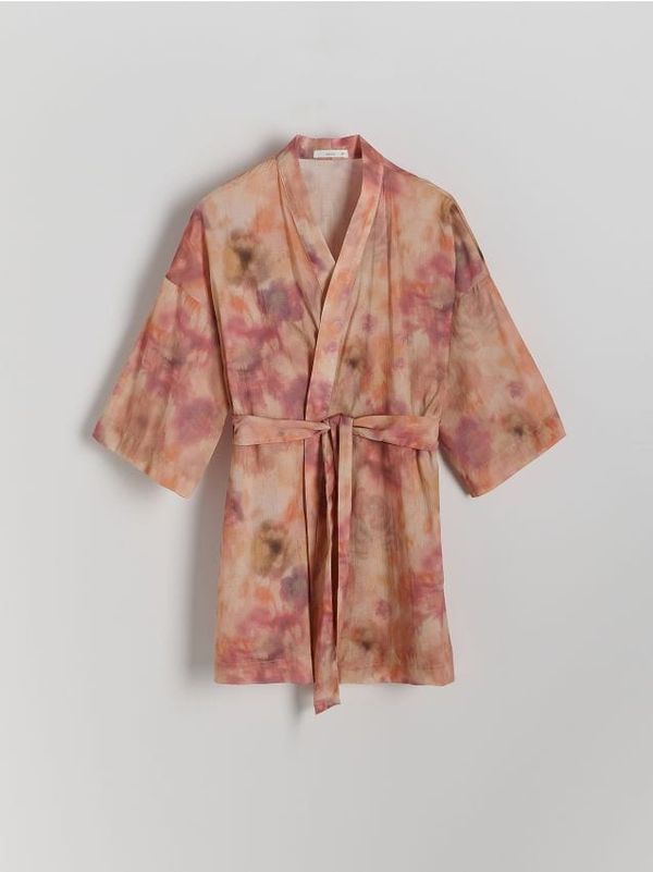 Reserved Reserved - Kućni ogrtač s uzorkom i pojasom - boja breskve