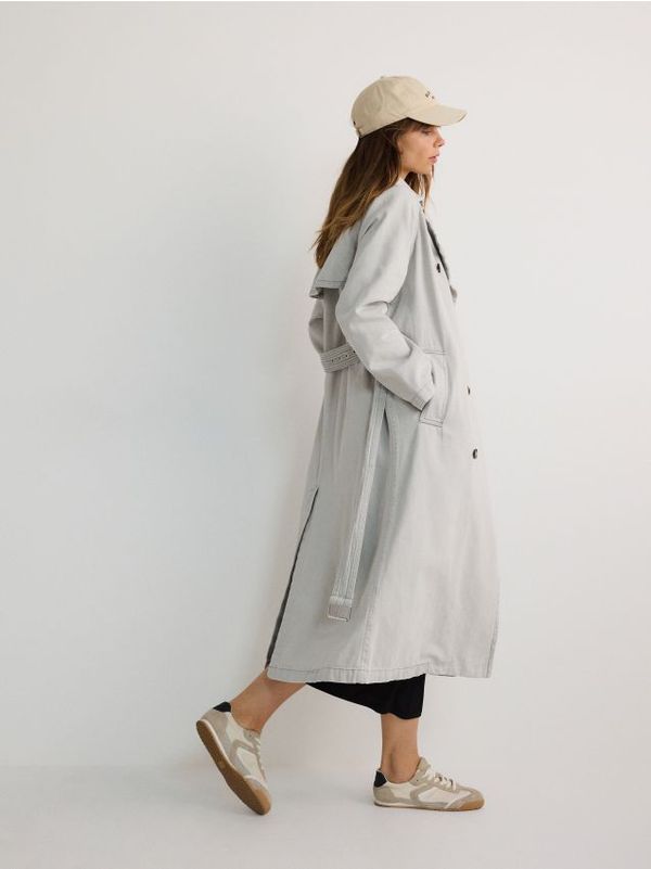 Reserved Reserved - LADIES` COAT & BELT - light grey