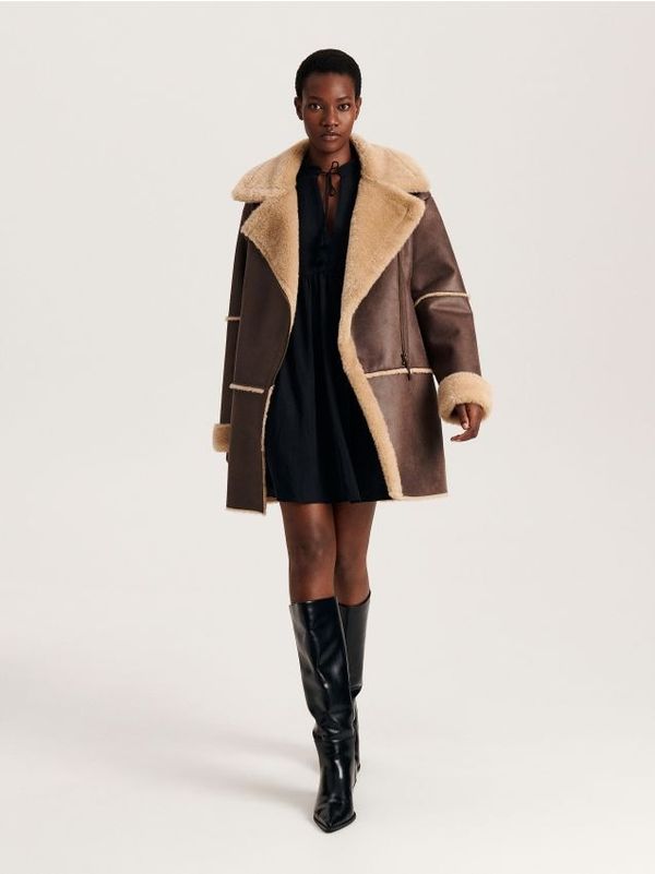 Reserved Reserved - LADIES` COAT - prljavosmeđe