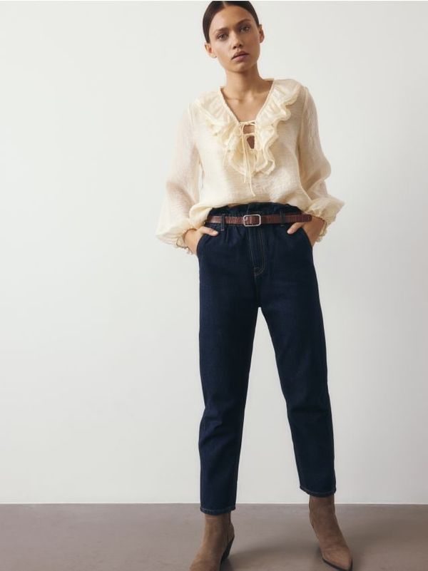 Reserved Reserved - LADIES` JEANS TROUSERS & BELT - mornarsko plava