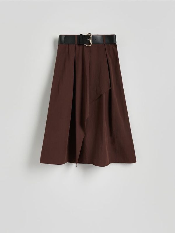 Reserved Reserved - LADIES` SKIRT & BELT - tamnosmeđe