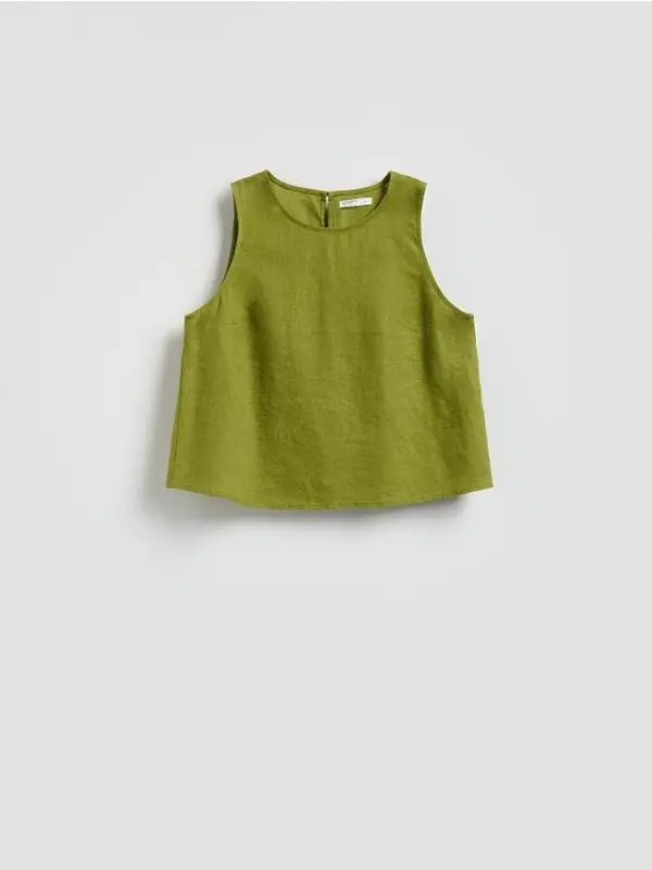 Reserved Reserved - Lanena bluza - svjetlomaslinasto