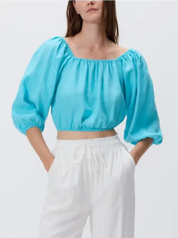 Reserved Reserved - Lanena bluza - tirkiz