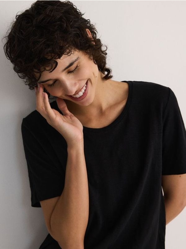 Reserved Reserved - Lanena majica kratkih rukava - crno