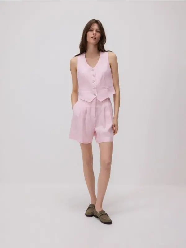 Reserved Reserved - Lanene bermude s naborima - pastelnoružičasto