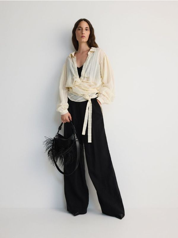 Reserved Reserved - Lanene hlače visokog struka - crno