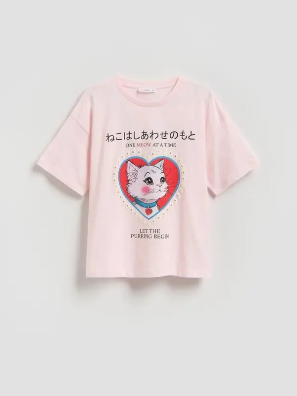 Reserved Reserved - Ležerni t-shirt s printom - pastelnoružičasto