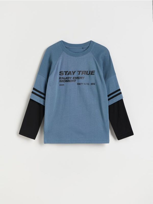 Reserved Reserved - Majica dugih rukava s printom - steel blue