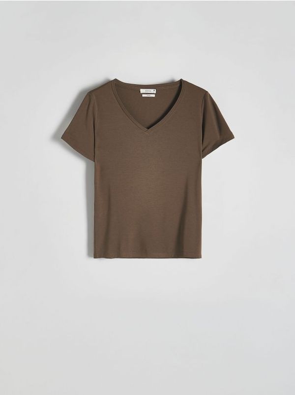 Reserved Reserved - Majica kratkih rukava od mješavine modalnih vlakana - smeđezeleno