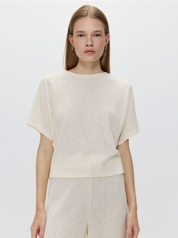 Reserved Reserved - Majica kratkih rukava od strukturiranog žerseja - krem