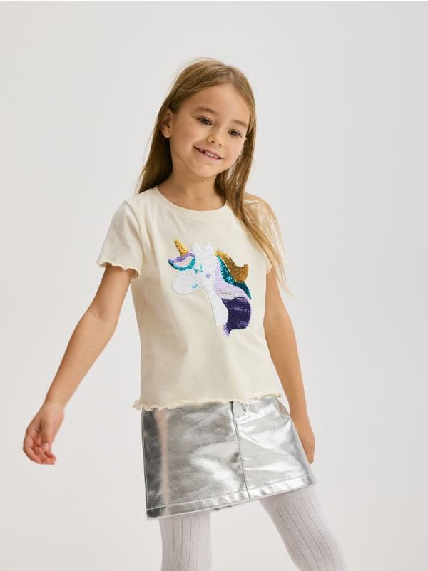 Reserved Reserved - Majica kratkih rukava s aplikacijom od šljokica - krem