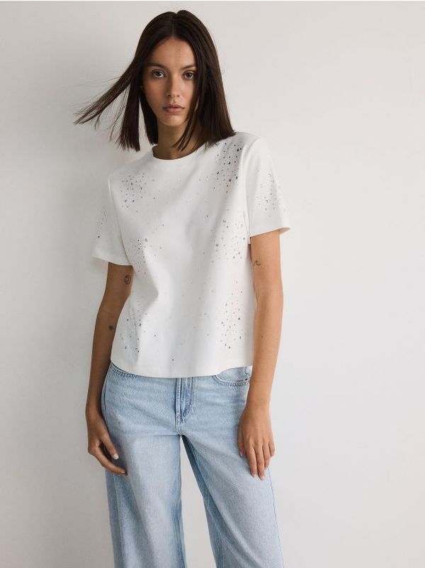 Reserved Reserved - Majica kratkih rukava s detaljima sa štrasom - bijela