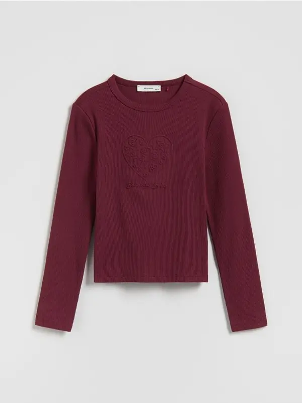 Reserved Reserved - Majica kratkih rukava s reljefnom aplikacijom - boja kestena