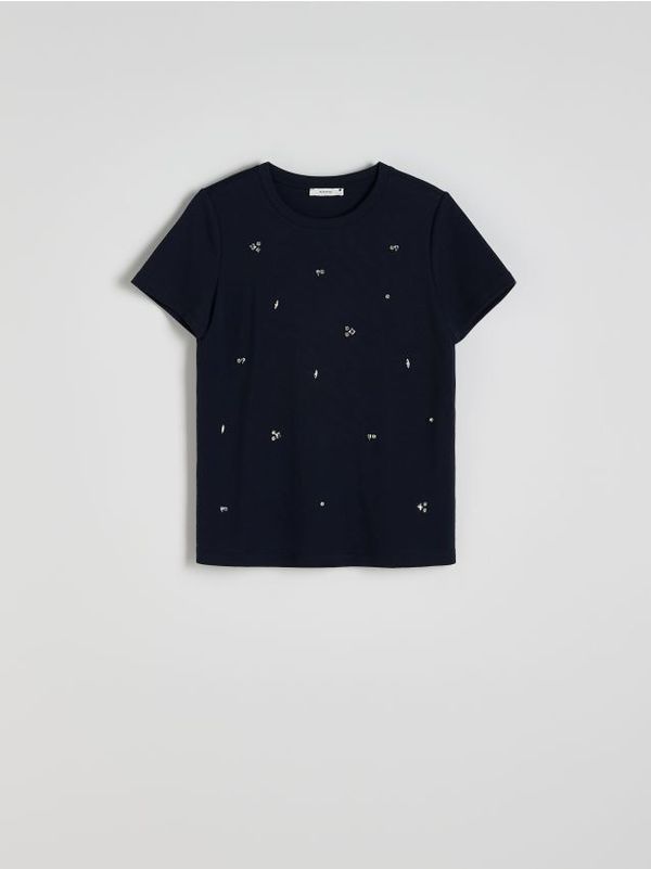 Reserved Reserved - Majica kratkih rukava s ukrasnom aplikacijom - mornarsko plava