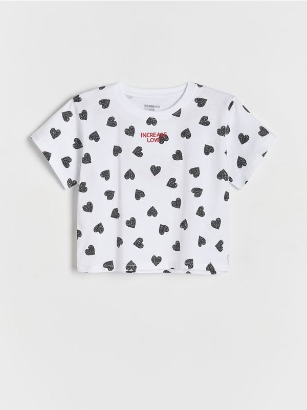 Reserved Reserved - Majica kratkih rukava s vezom i visokim udjelom pamuka - bijela