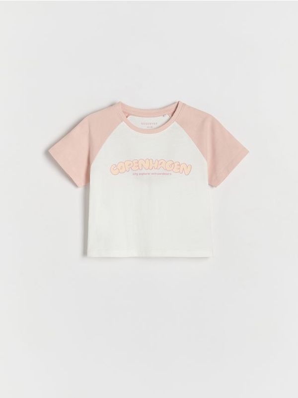 Reserved Reserved - Majica kratkih rukava s vezom i visokim udjelom pamuka - krem