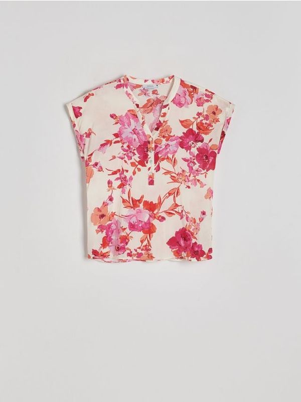 Reserved Reserved - Majica kratkih rukava u stilu kimona s printom - boja mandarine