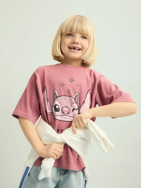 Reserved Reserved - Majica s ispranim efektom Lilo i Stitch - bljedoljubičasto