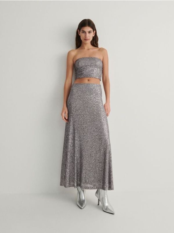 Reserved Reserved - Maxi suknja sa šljokicama - tamnosivo