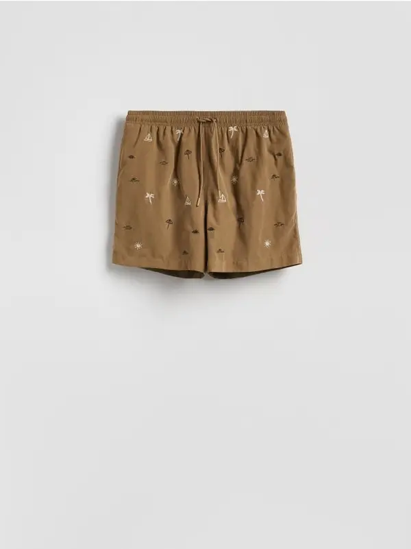 Reserved Reserved - MEN`S SWIMMING SHORTS - zlatnosmeđe