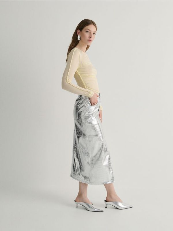 Reserved Reserved - Metalik suknja od umjetne kože - srebrna