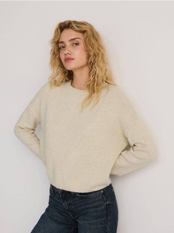 Reserved Reserved - Metalni pleteni džemper - boja kože