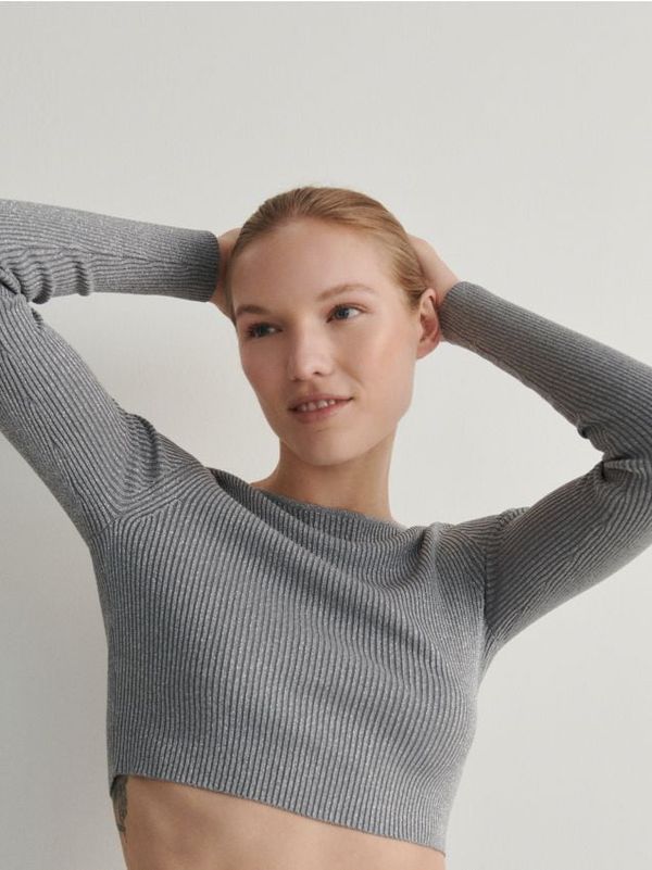 Reserved Reserved - Metalni pleteni džemper - light grey