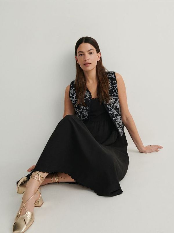 Reserved Reserved - Midi haljina od mješavine lana - crno