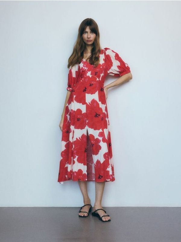 Reserved Reserved - Midi haljina s puf rukavima - šaren