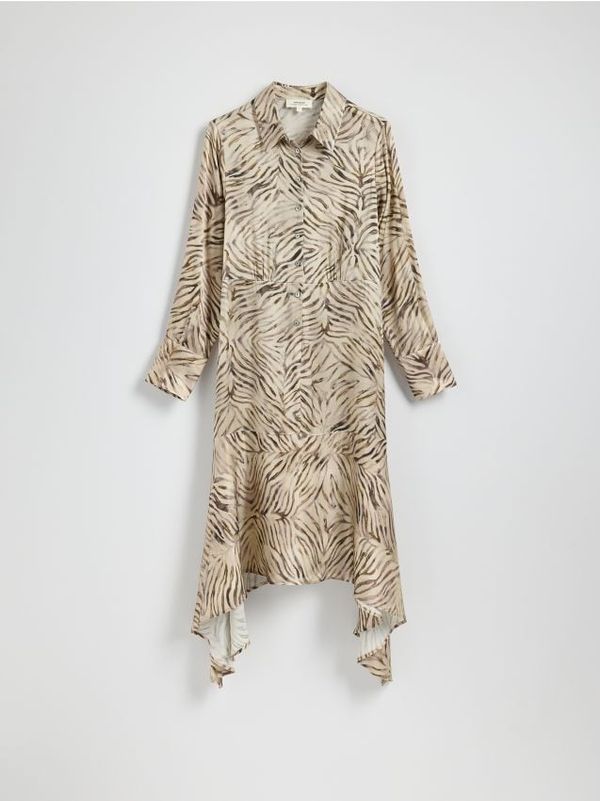 Reserved Reserved - Midi košulja-haljina s visokim udjelom viskoze - šaren