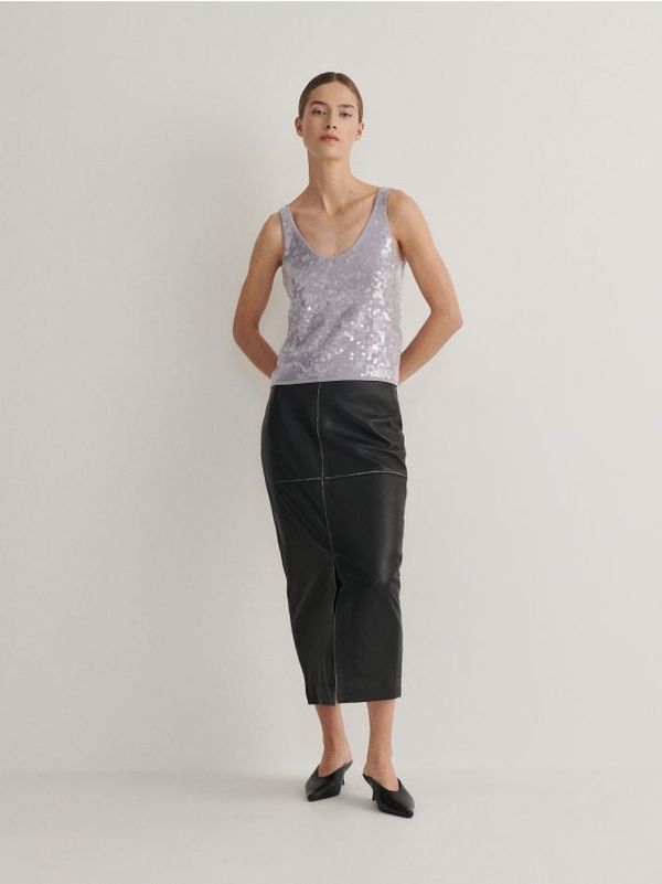 Reserved Reserved - Midi suknja od ovčje kože - crno