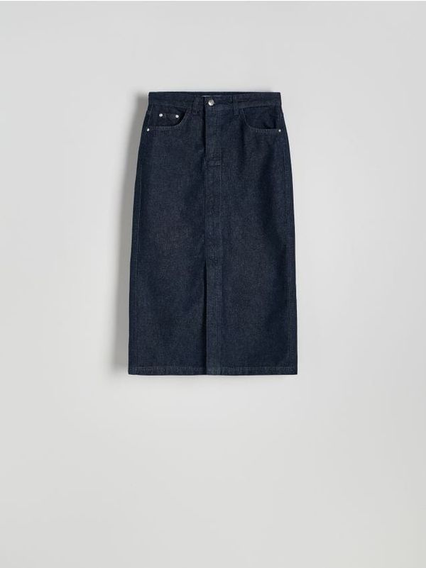 Reserved Reserved - Midi suknja od trapera - mornarsko plava