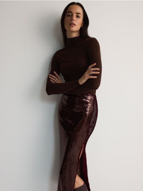 Reserved Reserved - Midi suknja sa šljokicama - burgundy