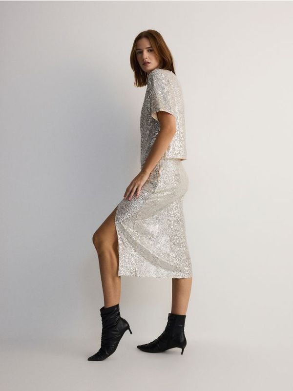 Reserved Reserved - Midi suknja sa šljokicama - krem