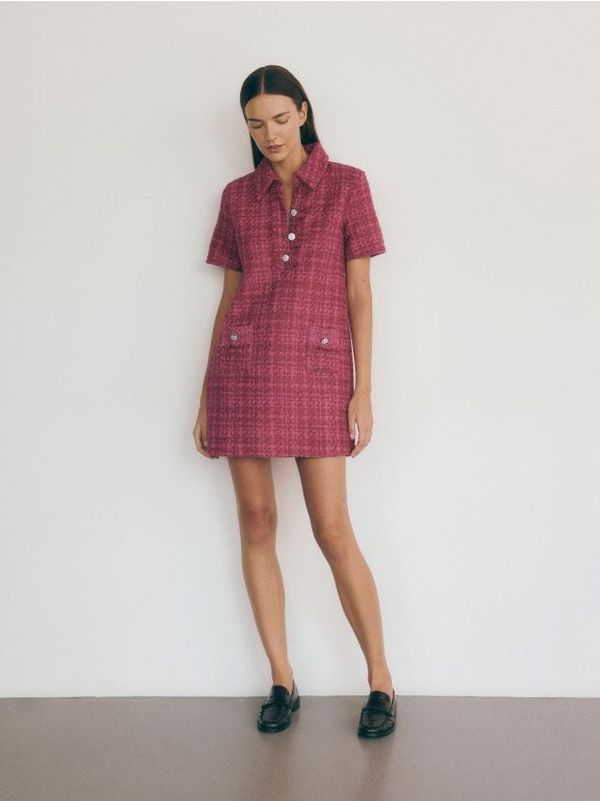 Reserved Reserved - Mini haljina od tvida - purpurna boja