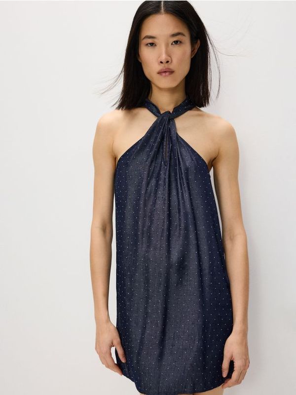 Reserved Reserved - Mini haljina s halter ovratnikom - steel blue