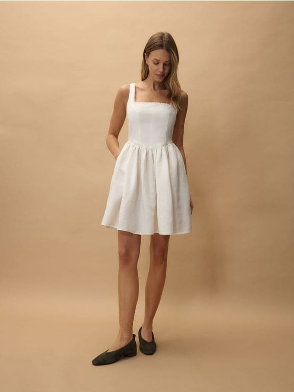 Reserved Reserved - Mini haljina s mješavinom lana - bijela