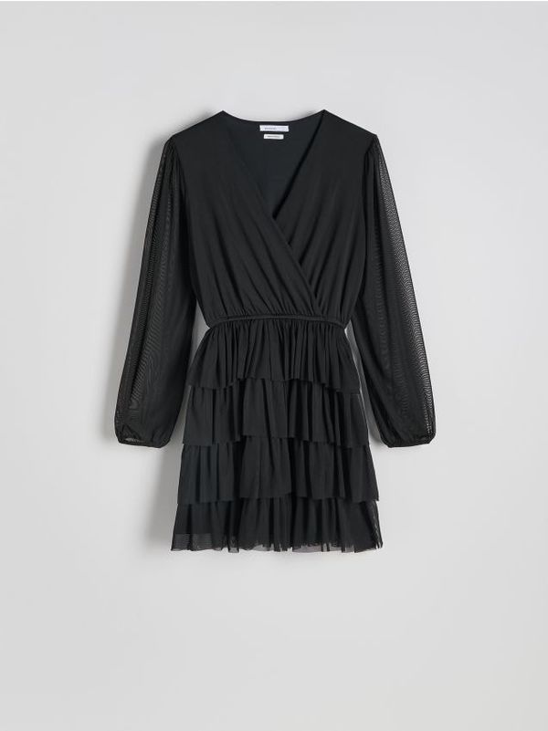 Reserved Reserved - Mini haljina s preklopom sprijeda - crno